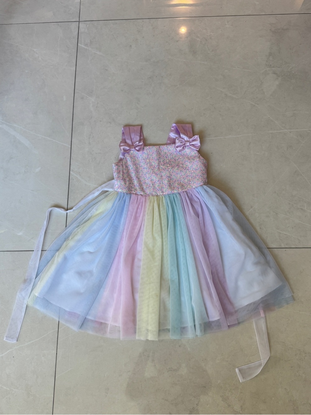 Jona Michelle Pastel Rainbow Sequin and Tulle Dress